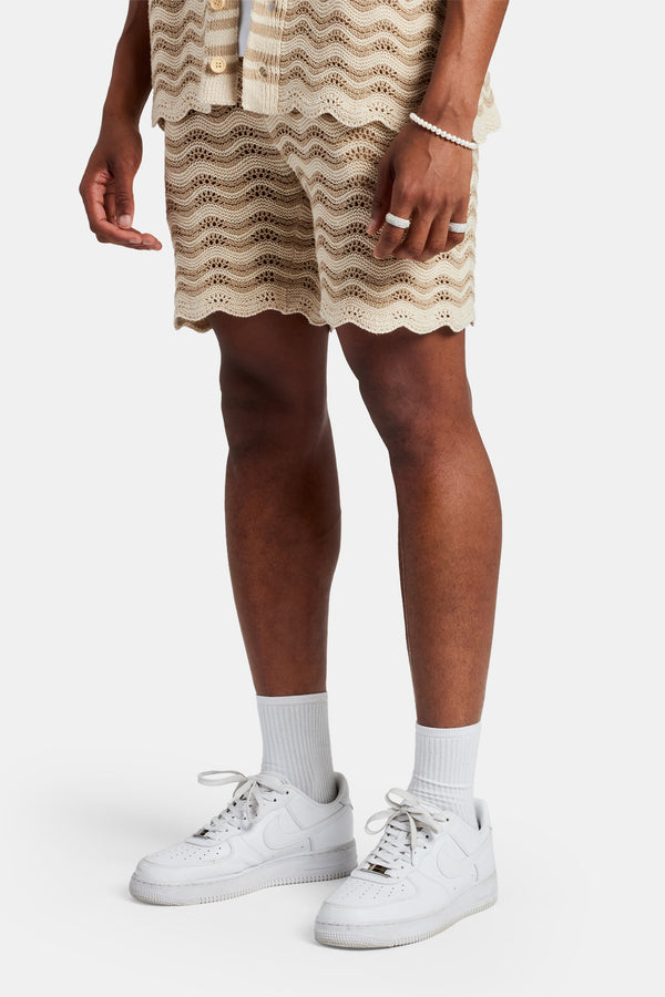 Crochet Knitted Embroidered Short - Beige