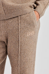 Seam Detail Knitted Wide Leg Jogger - Brown