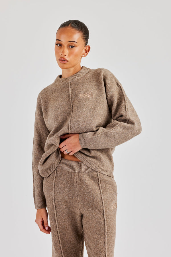 Seam Detail Knitted Sweatshirt - Brown