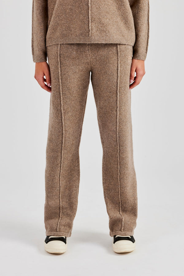 Seam Detail Knitted Wide Leg Jogger - Brown