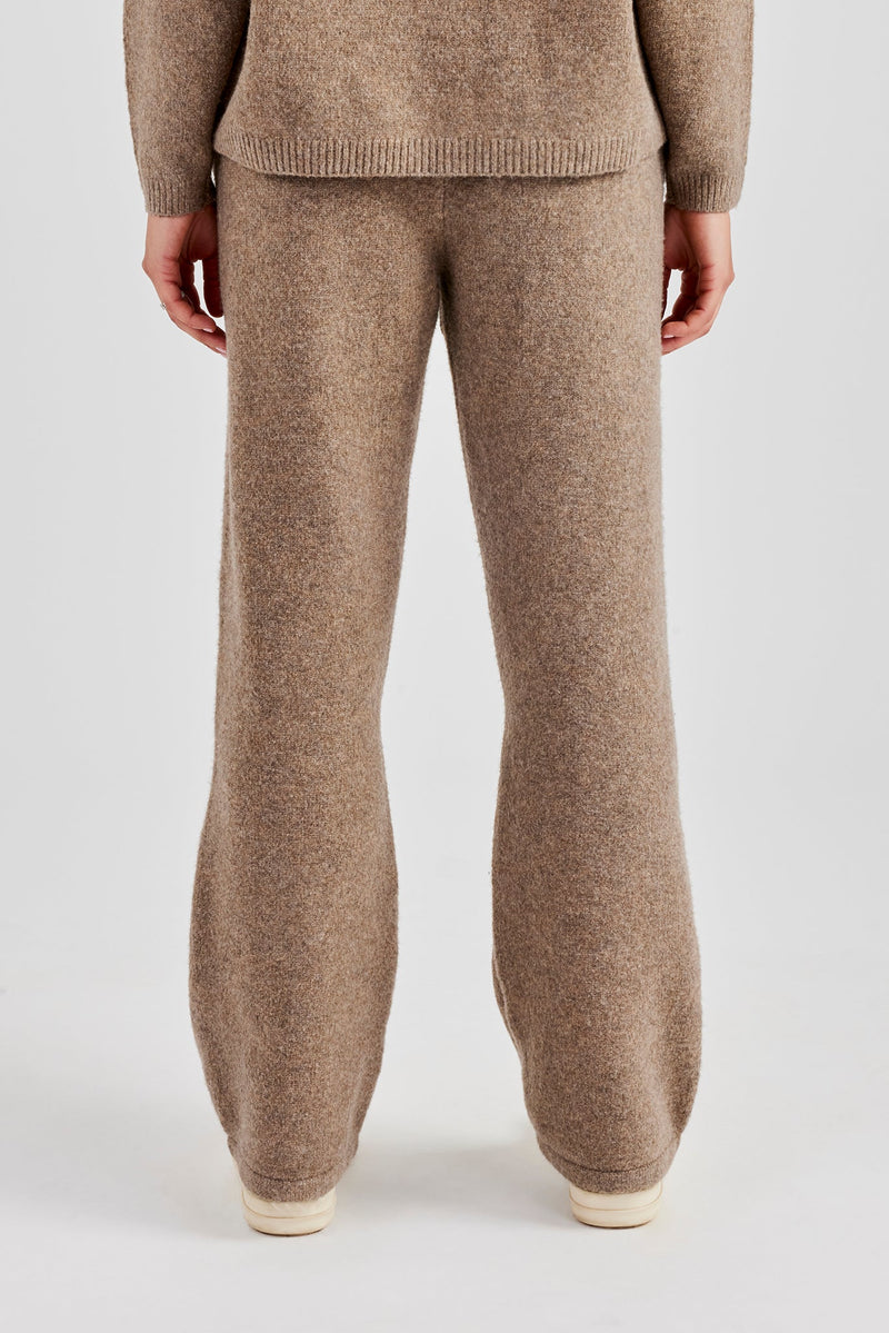 Seam Detail Knitted Wide Leg Jogger - Brown