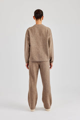 Seam Detail Knitted Sweatshirt & Wide Leg Jogger - Brown