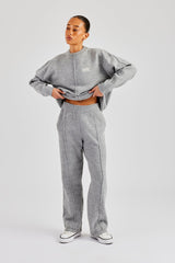 Seam Detail Knitted Sweatshirt & Wide Leg Jogger - Grey