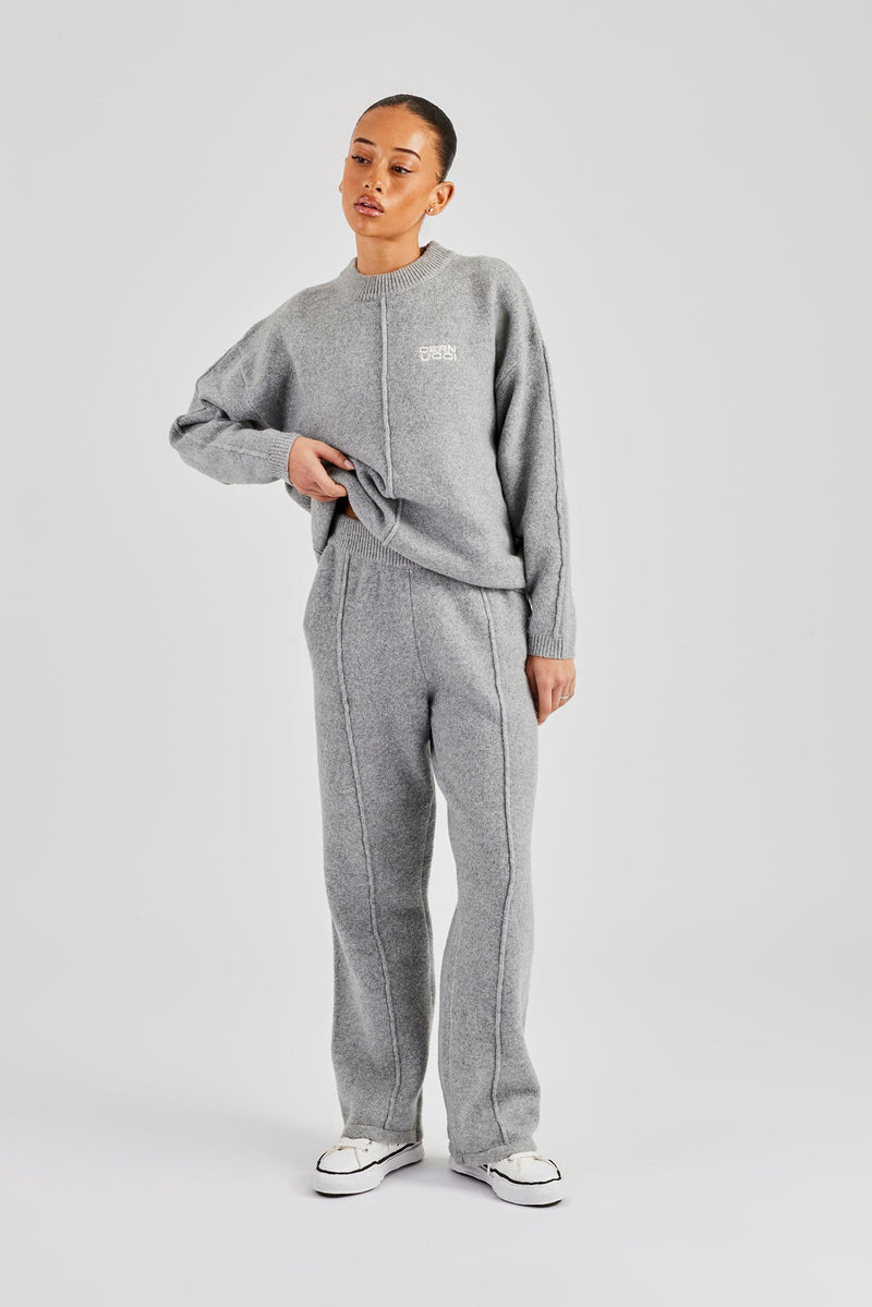 Seam Detail Knitted Sweatshirt & Wide Leg Jogger - Grey