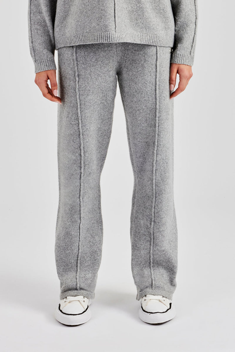 Seam Detail Knitted Wide Leg Jogger - Grey