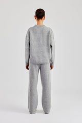 Seam Detail Knitted Sweatshirt & Wide Leg Jogger - Grey