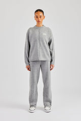 Seam Detail Knitted Sweatshirt & Wide Leg Jogger - Grey