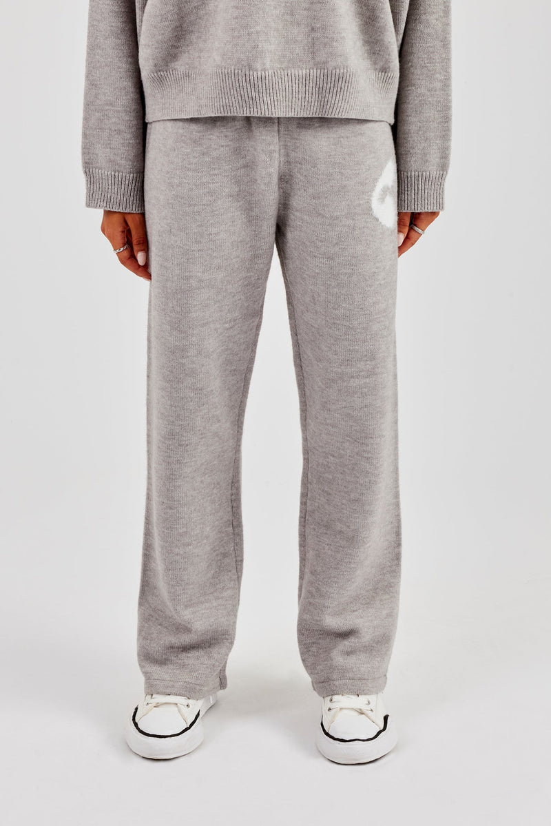 Fluffy Intarsia Wide Leg Jogger - Grey