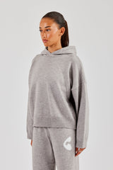 Fluffy Intarsia Boxy Hoodie - Grey