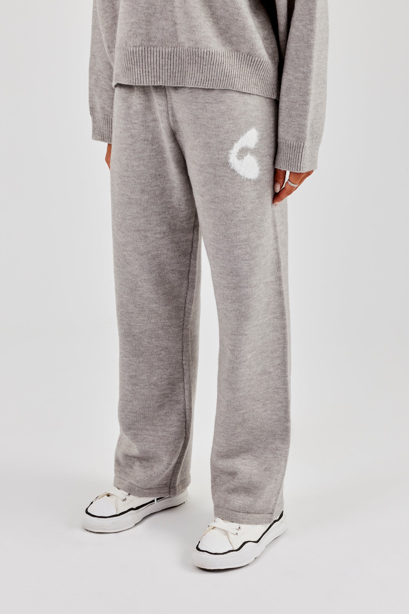 Fluffy Intarsia Wide Leg Jogger - Grey