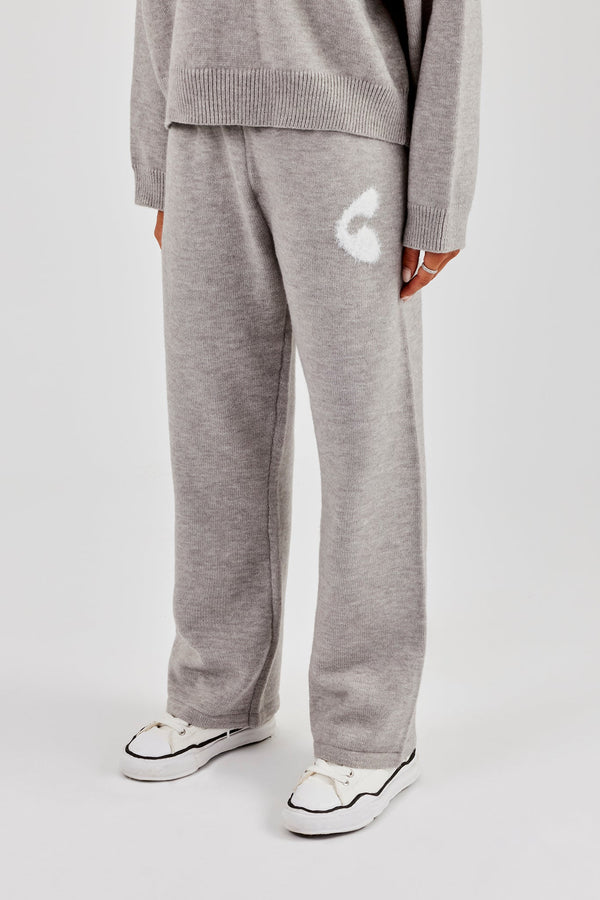 Fluffy Intarsia Wide Leg Jogger - Grey