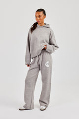 Fluffy Intarsia Boxy Hoodie & Wide Leg Jogger - Grey