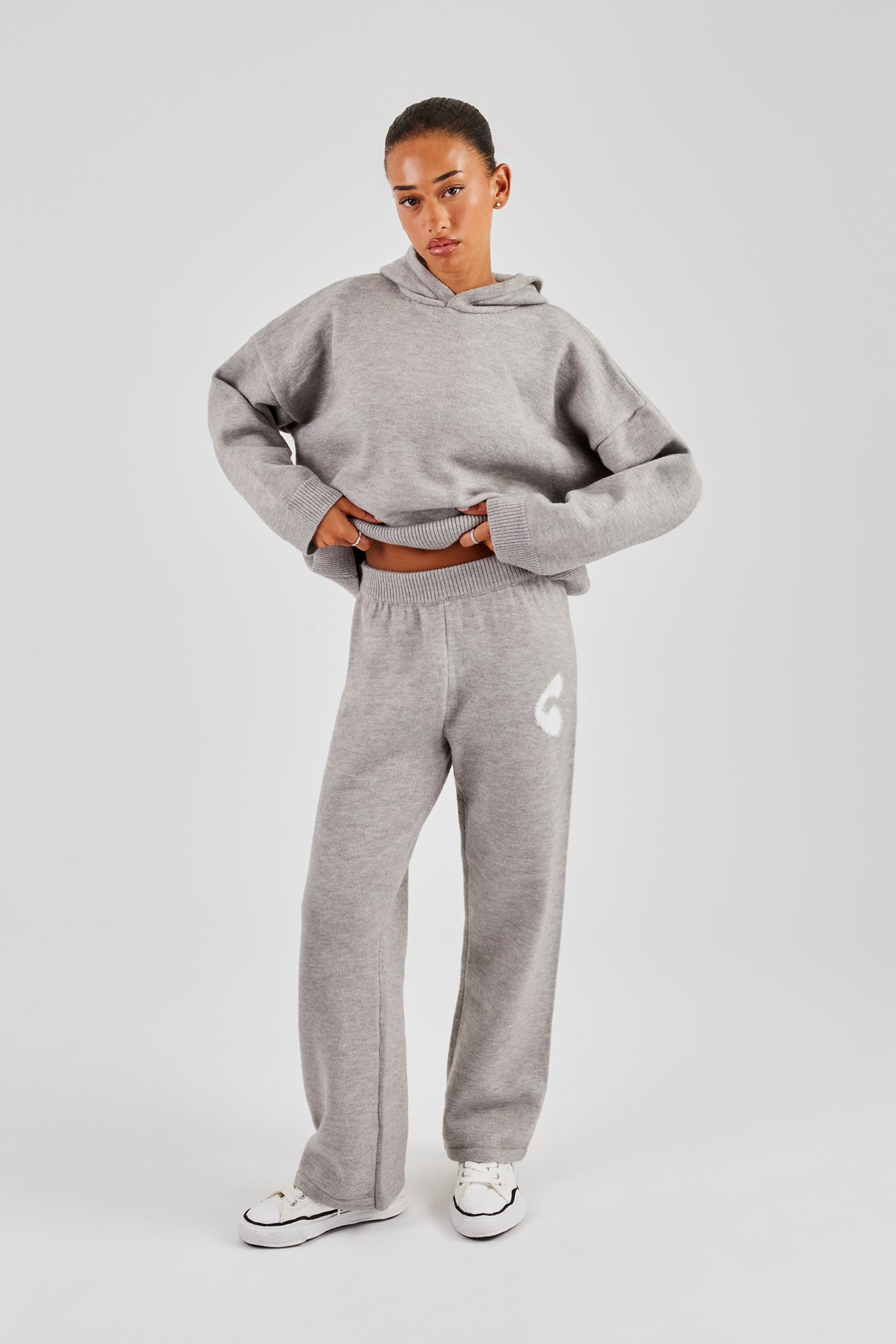 Fluffy Intarsia Wide Leg Jogger - Grey