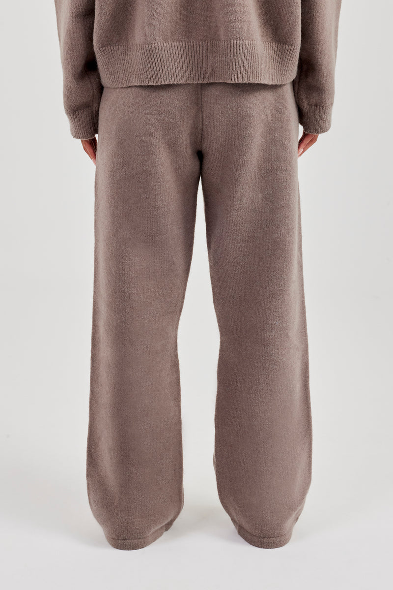 Fluffy Intarsia Wide Leg Jogger - Taupe