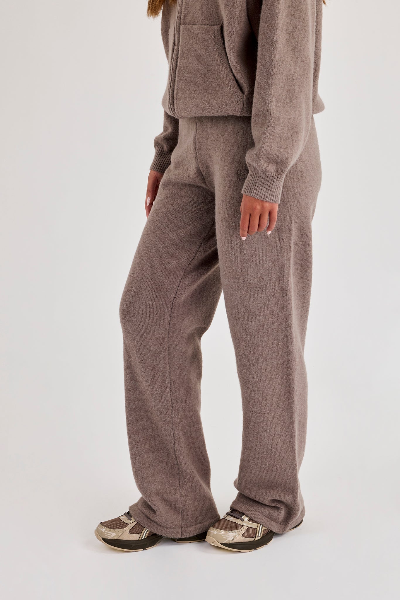 Knitted Stitch Detail Wide Leg Jogger - Charcoal