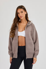 Knitted Stitch Back Detail Zip Through Hoodie - Charcoal