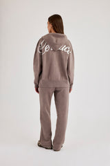 Knitted Stitch Back Detail Zip Through Hoodie & Wide Leg Jogger - Charcoal
