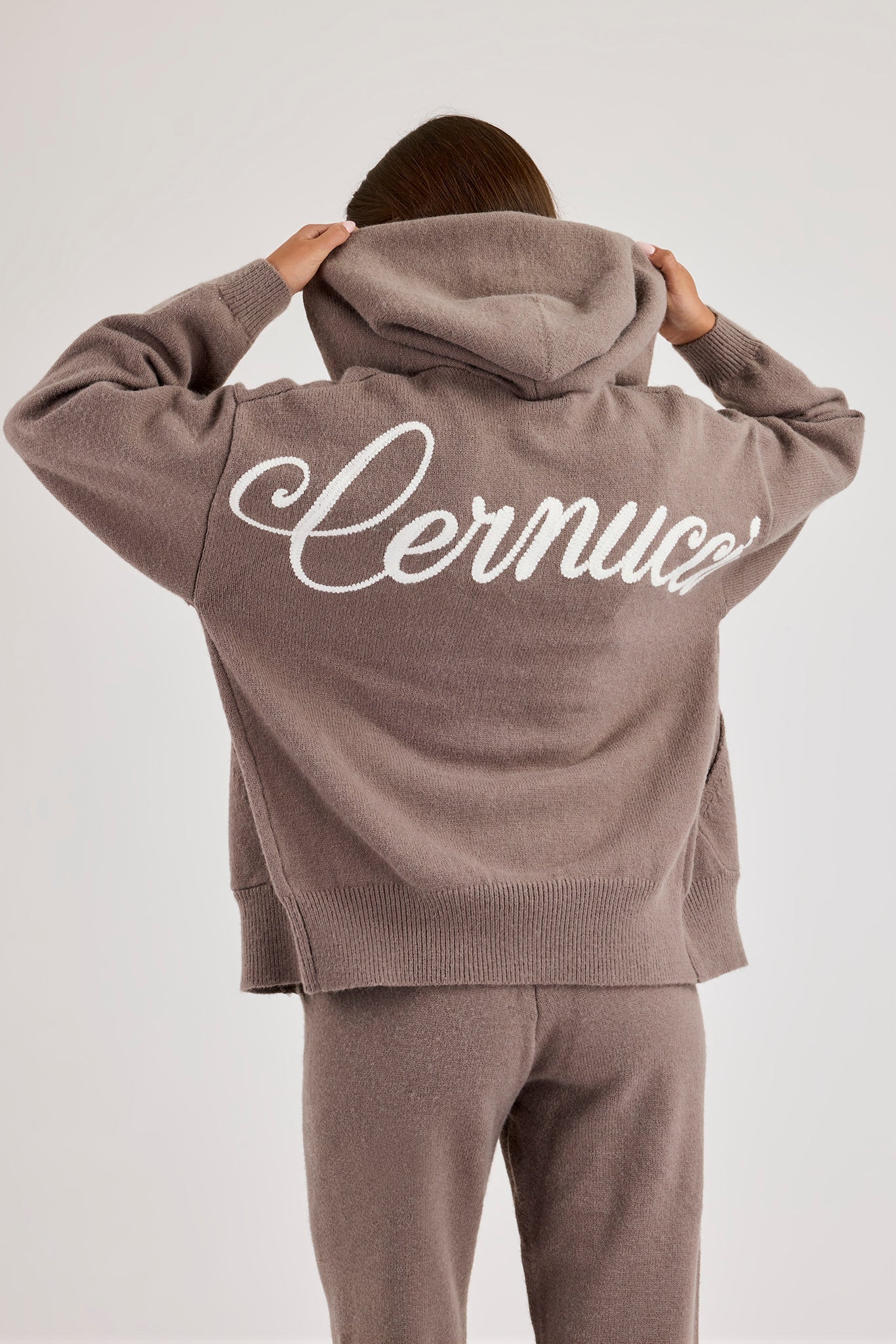Knitted Stitch Back Detail Zip Through Hoodie - Charcoal