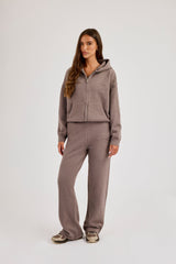 Knitted Stitch Detail Wide Leg Jogger - Charcoal