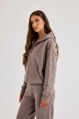 Knitted Stitch Back Detail Zip Through Hoodie - Charcoal