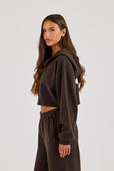 Cernucci Knitted Logo Cropped Zip Hoodie - Chocolate