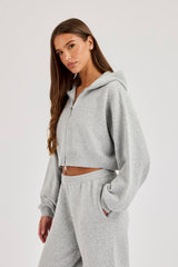 Cernucci Knitted Logo Cropped Zip Hoodie - Grey
