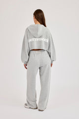 Cernucci Knitted Logo Cropped Zip Hoodie & Wide Leg Jogger - Grey