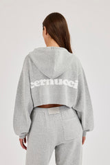 Cernucci Knitted Logo Cropped Zip Hoodie - Grey