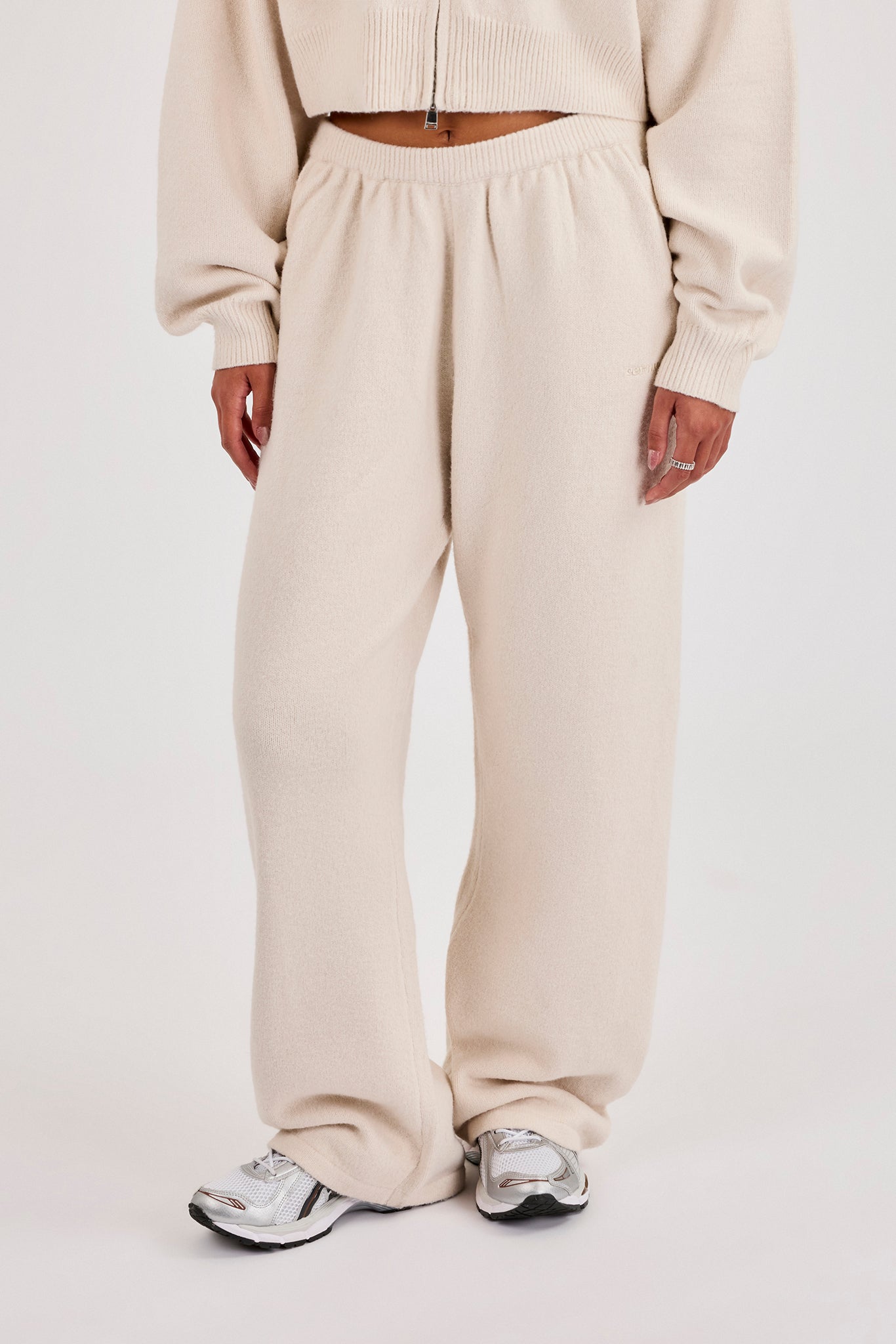 Cernucci Knitted Logo Wide Leg Jogger - Oatmeal