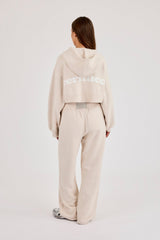 Cernucci Knitted Logo Cropped Zip Hoodie & Wide Leg Jogger – Oatmeal