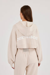 Cernucci Knitted Logo Cropped Zip Hoodie - Oatmeal