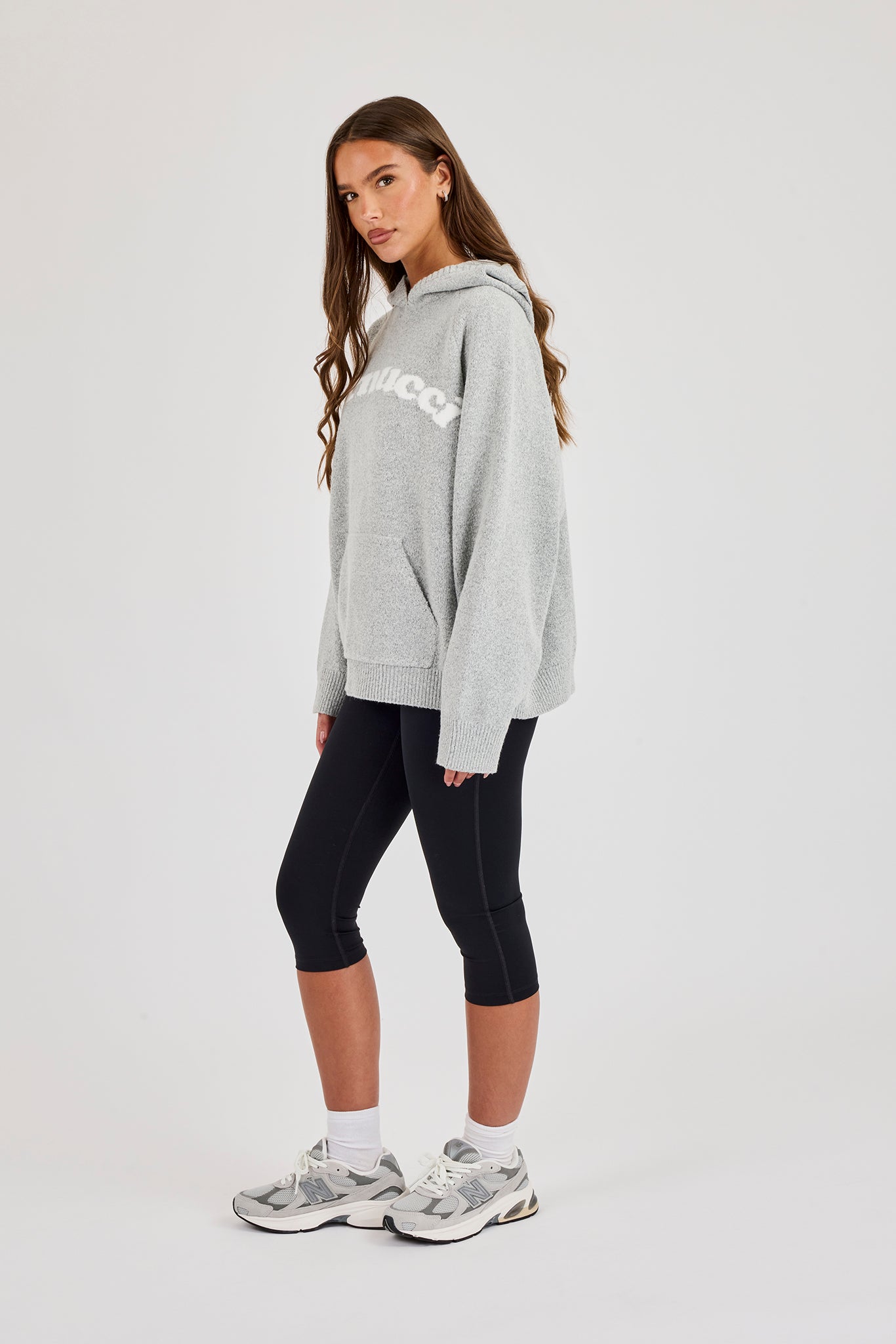 Cernucci Knitted Logo Oversized Hoodie - Grey