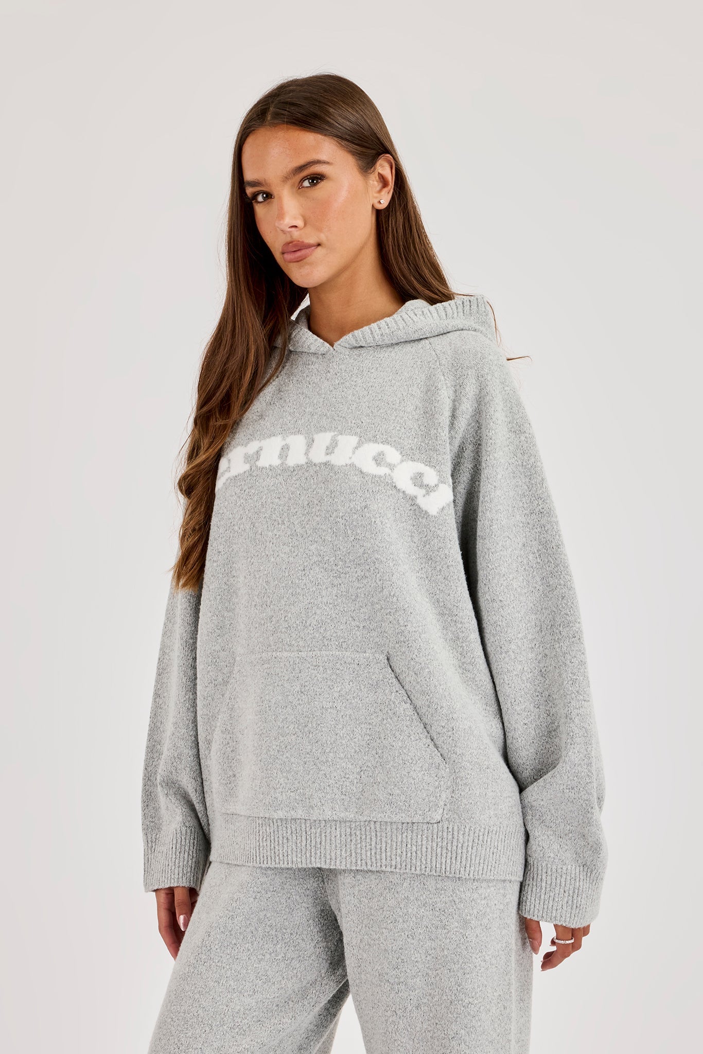 Cernucci Knitted Logo Oversized Hoodie - Grey