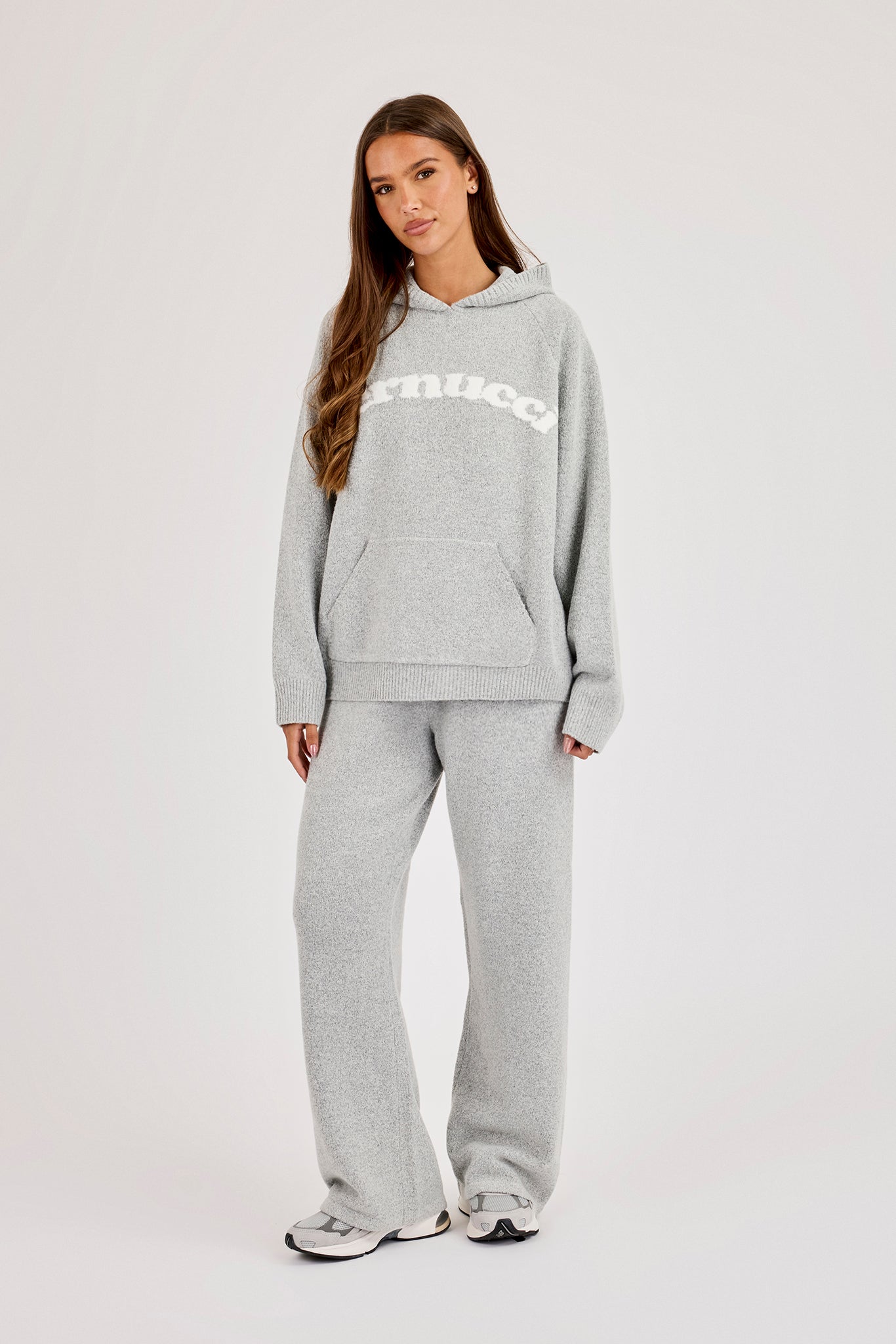 Cernucci Knitted Logo Oversized Hoodie & Wide Leg Jogger - Grey
