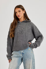 CN Cable Knit Oversized Hoodie - Charcoal