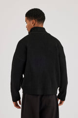Chunky Knitted Funnel Neck Sweatshirt - Black