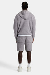 Textured Knitted Hooded Short Tracksuit - Grey