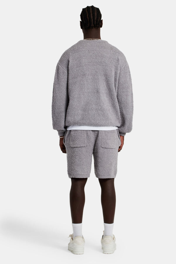 Textured Knitted Sweatshirt Short Tracksuit - Grey