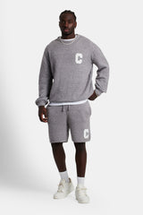 Textured Knitted Sweatshirt Short Tracksuit - Grey