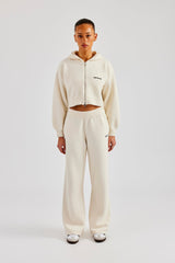 Cropped Knitted Zip Through Tracksuit - Ecru