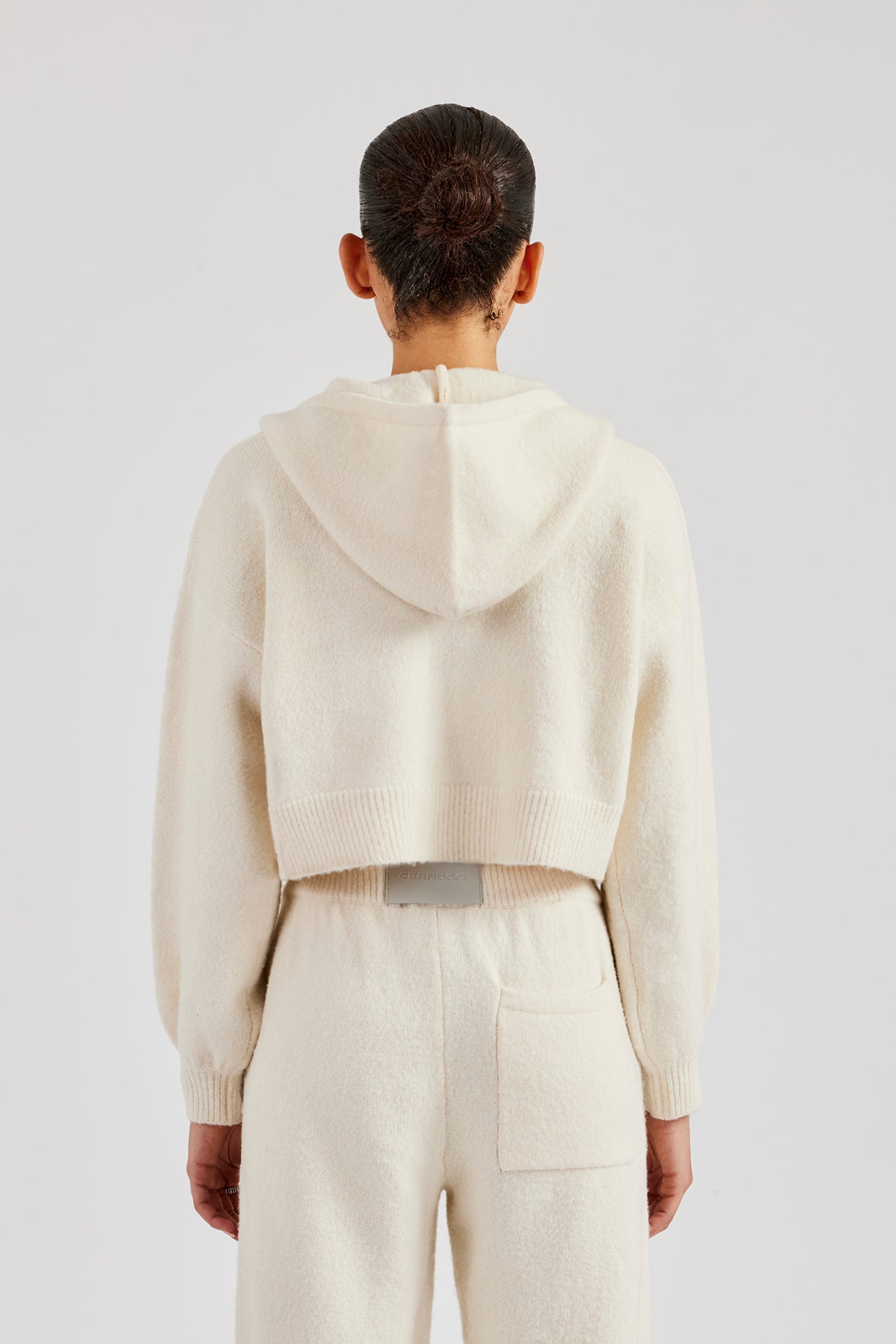 Cropped Knitted Zip Through Hoodie - Ecru | Womens Knitwear | Shop