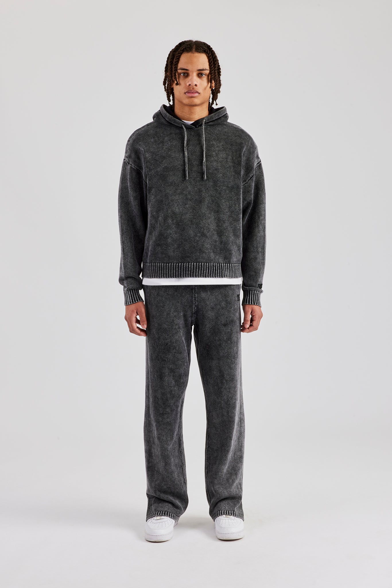 Acid Wash Knit Tracksuit - Charcoal | Mens Sets | Shop Tracksuits