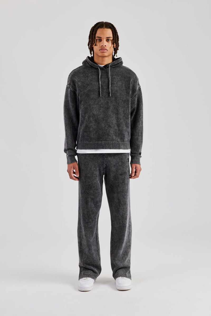 Acid Wash Knit Tracksuit - Charcoal