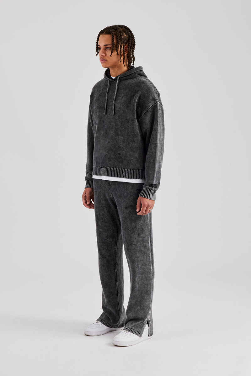 Acid Wash Knit Tracksuit - Charcoal