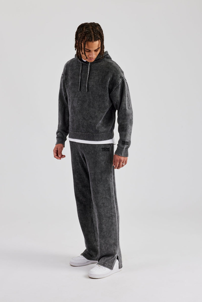 Acid Wash Knit Tracksuit - Charcoal