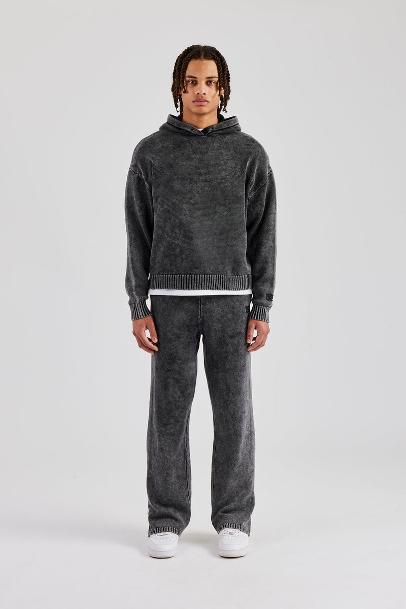 Acid Wash Knit Tracksuit - Charcoal