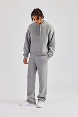 Boxy Knitted Embroidered Hoodie & Straight Leg Jogger - Grey