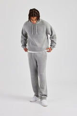 Boxy Knitted Embroidered Hoodie & Straight Leg Jogger - Grey