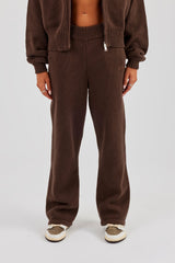 Knitted Embroidered Wide Leg Jogger - Chocolate