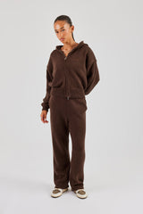 Knitted Embroidered Zip Through Tracksuit - Chocolate
